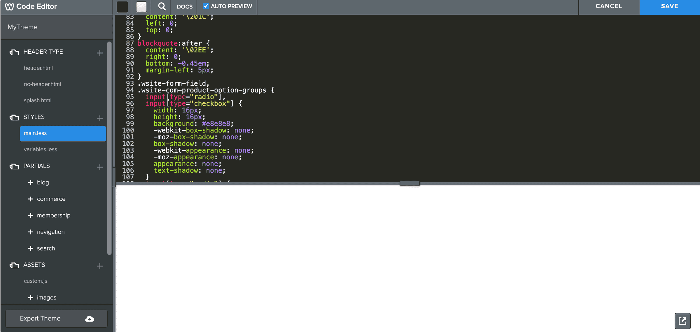Weebly's code editor