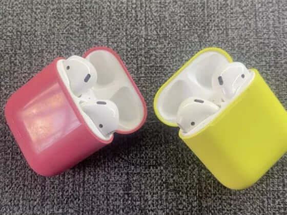 Vibrant prototype AirPods case in pink