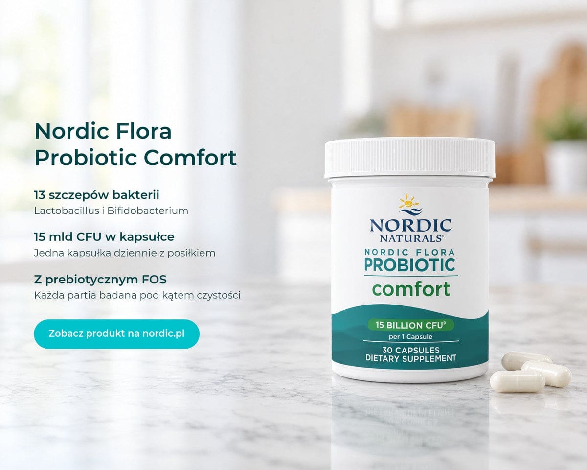 Nordic Flora Probiotic Comfort Nordic Naturals, kiedy brać probiotyk, 15 mld CFU w kapsułce