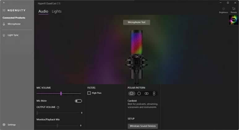 Ngenuity software interface for HyperX QuadCast 2 S