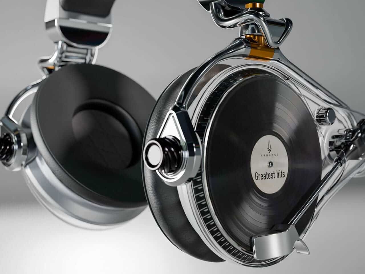 Sculptural turntable form with refined materials and simple controls