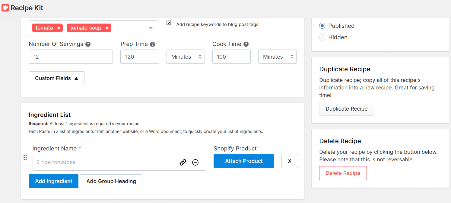 Create recipes easily inside the Recipe Kit app