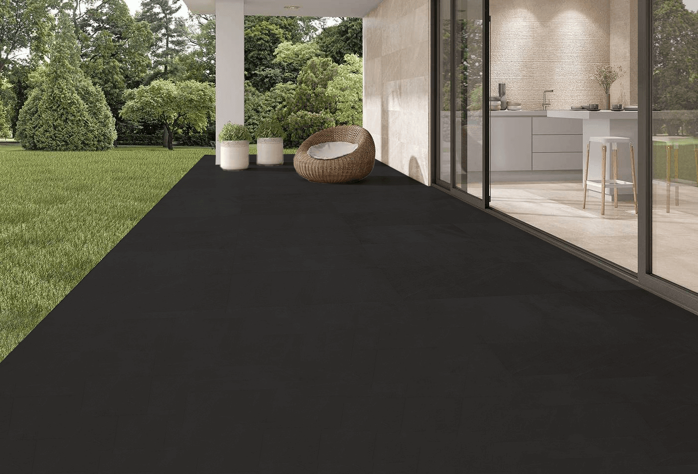 Jet Black Ceramic Across Indoor & Outdoor Flooring