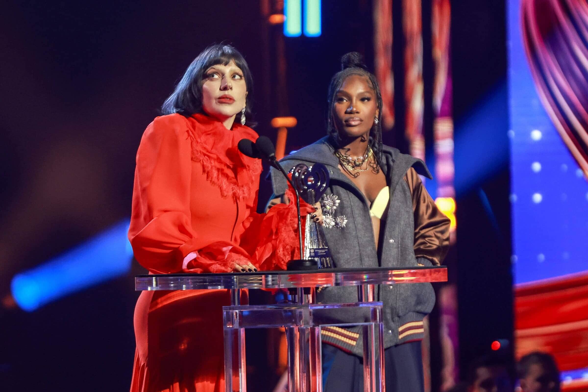 Lady Gaga and Doechii at the 2025 iHeartRadio Music Awards