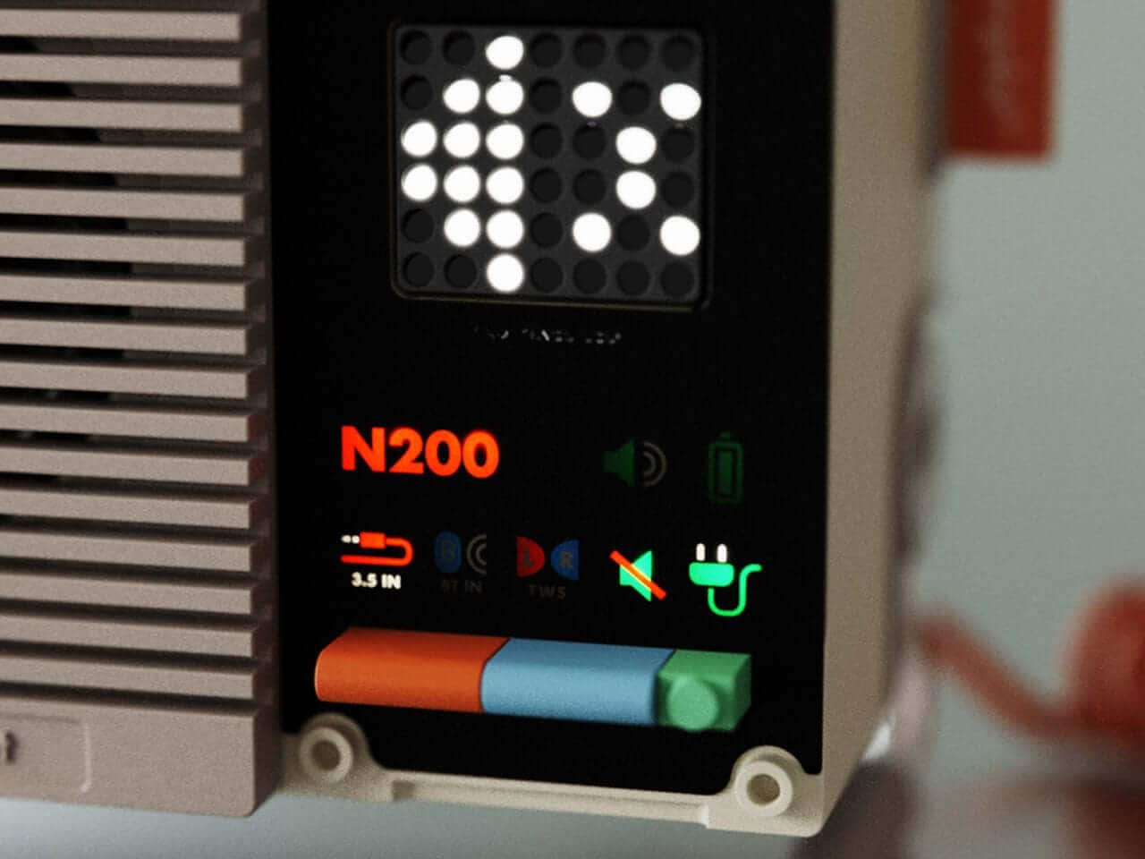 Artistic close-up of the speaker’s modular design