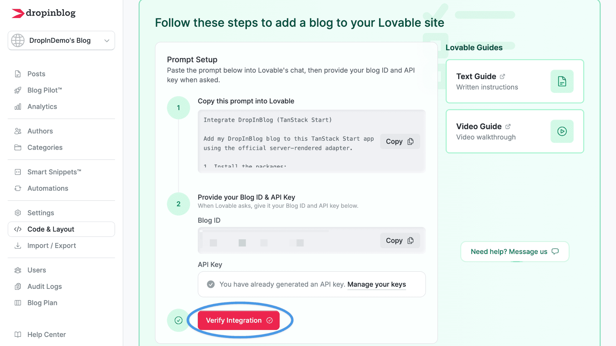 Lovable blog install step