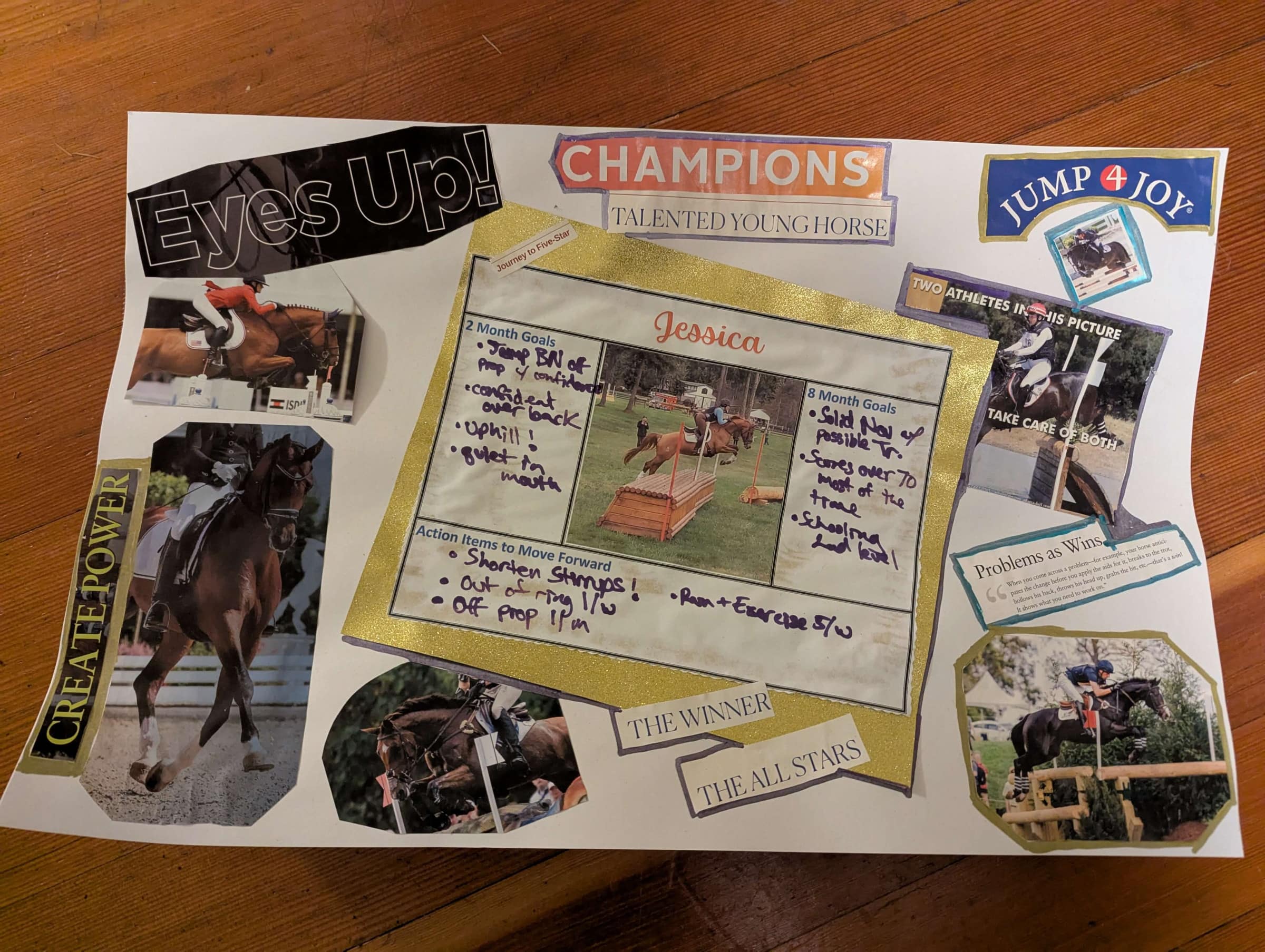 An example of what your horseback riding goal-setting sheet and vision board can look like.