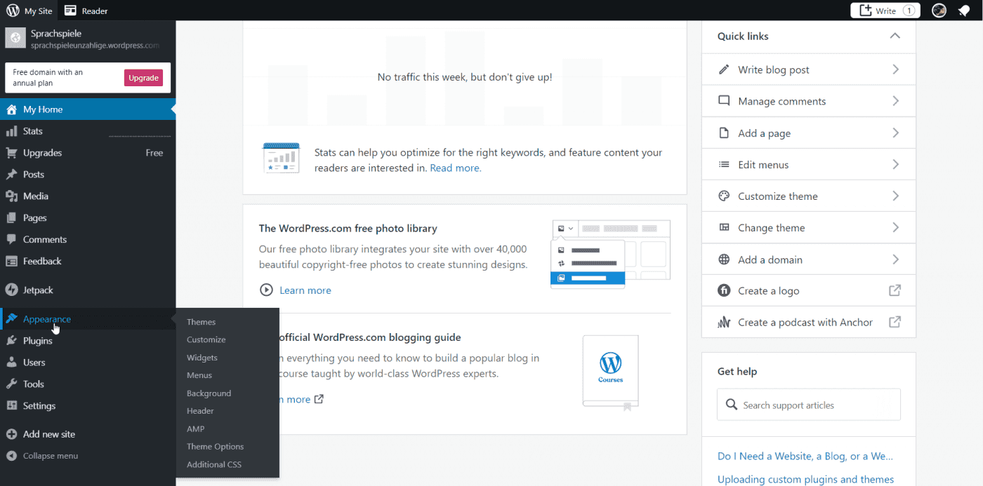 WordPress dashboard