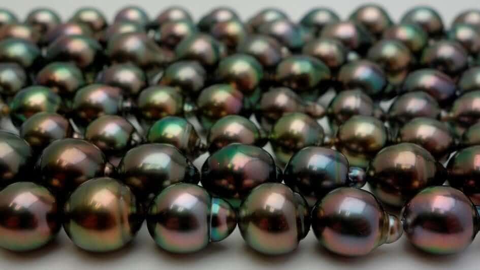 Beautiful drop-shaped, peacock tahitian pearls
