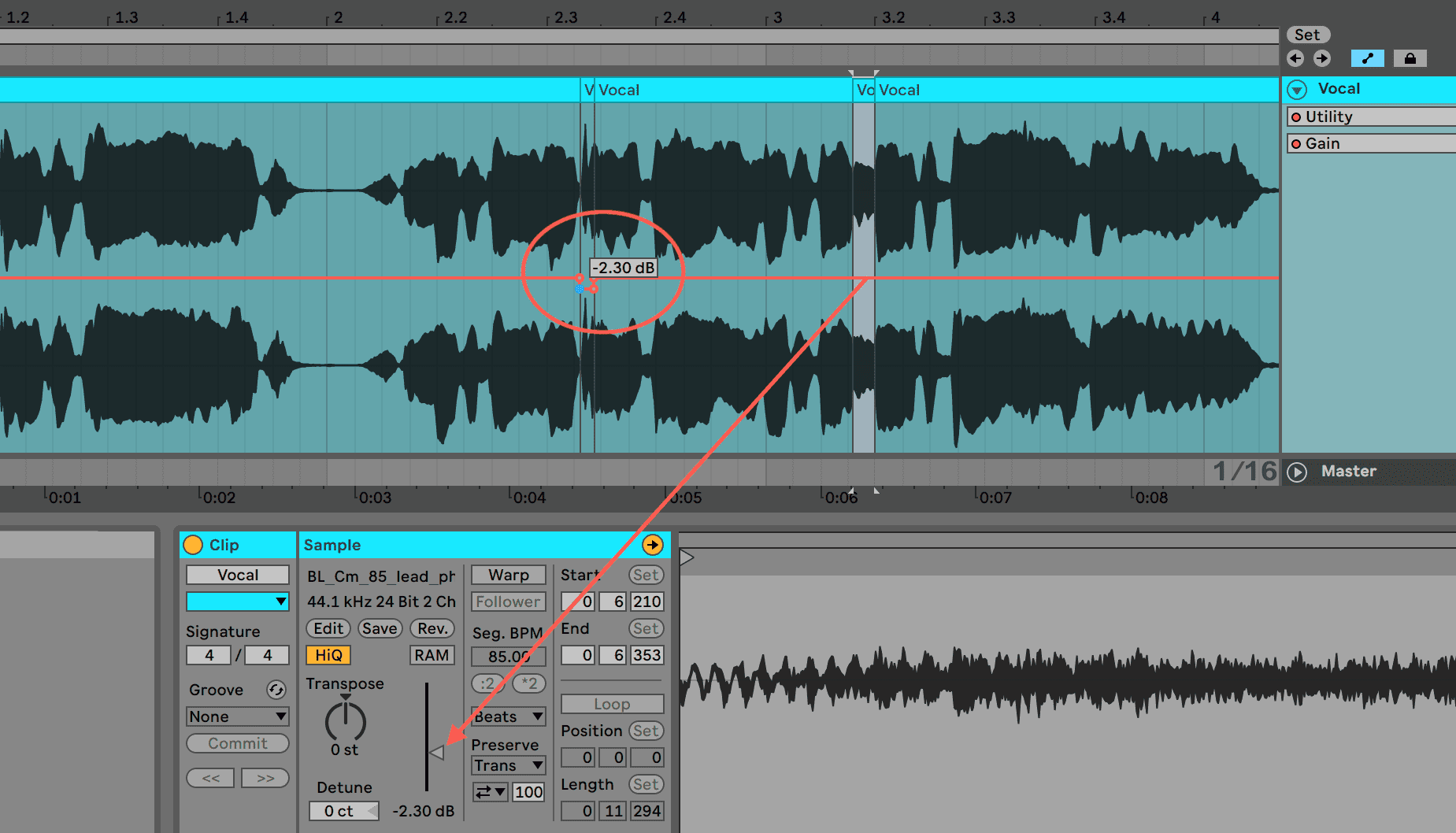 Manually de-essing sibilant sounds with gain automation and clip gain
