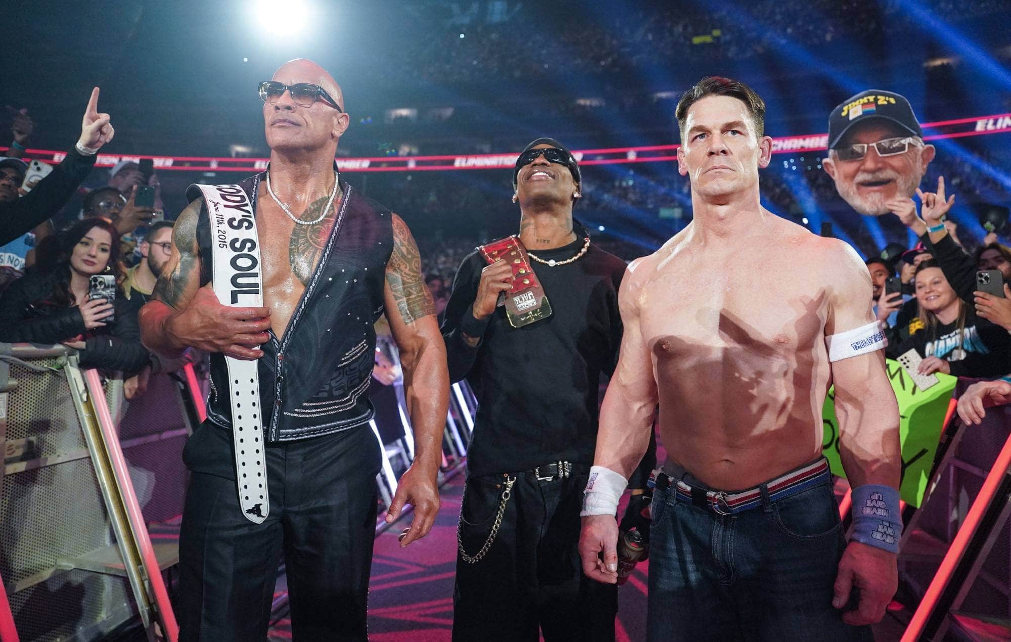 Travis Scott, Dwayne Johnson, and John Cena
