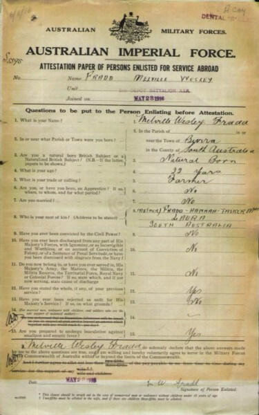 Melville Wesley Fradd enlistment papers