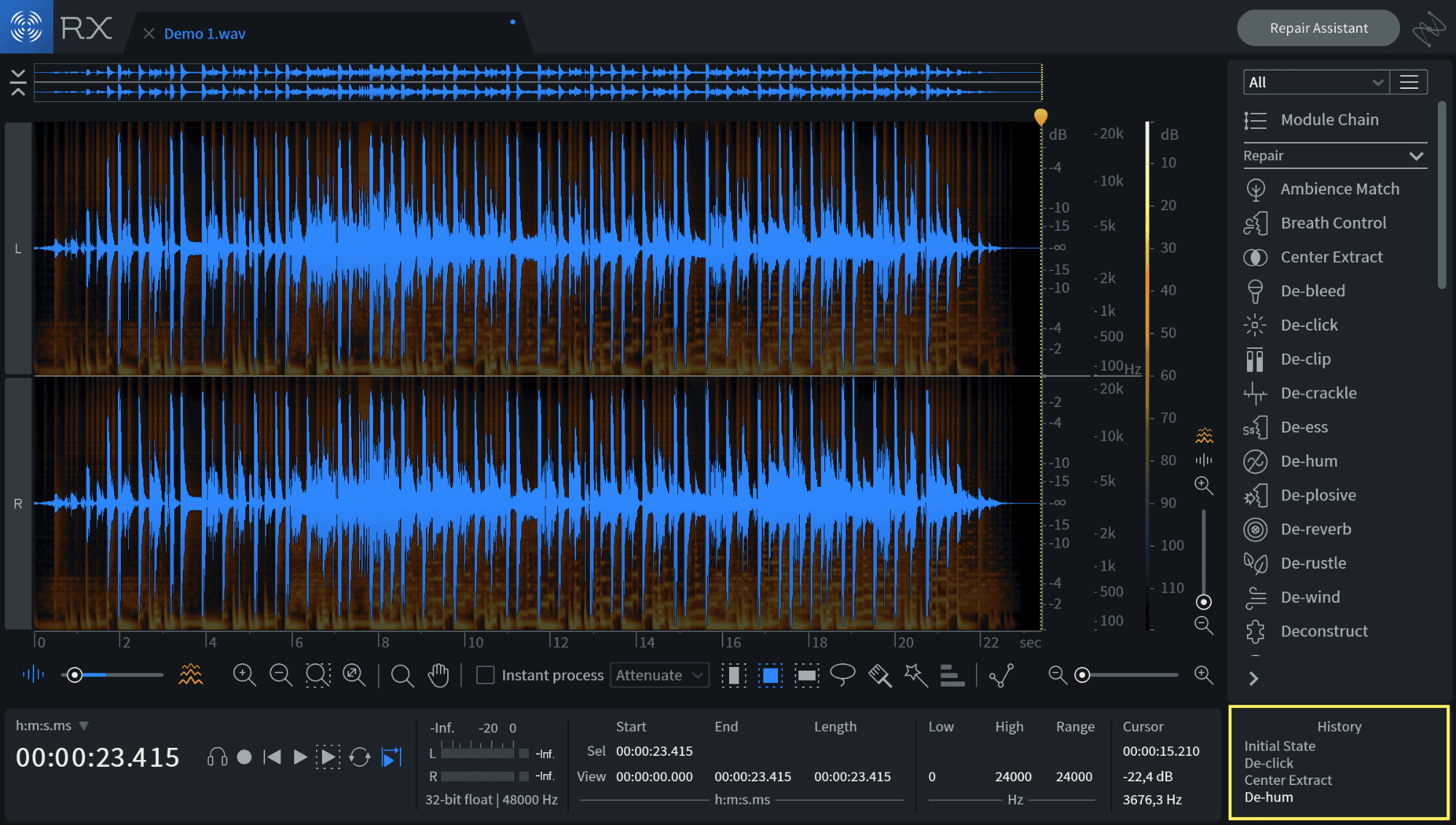 Review audio repair history in RX