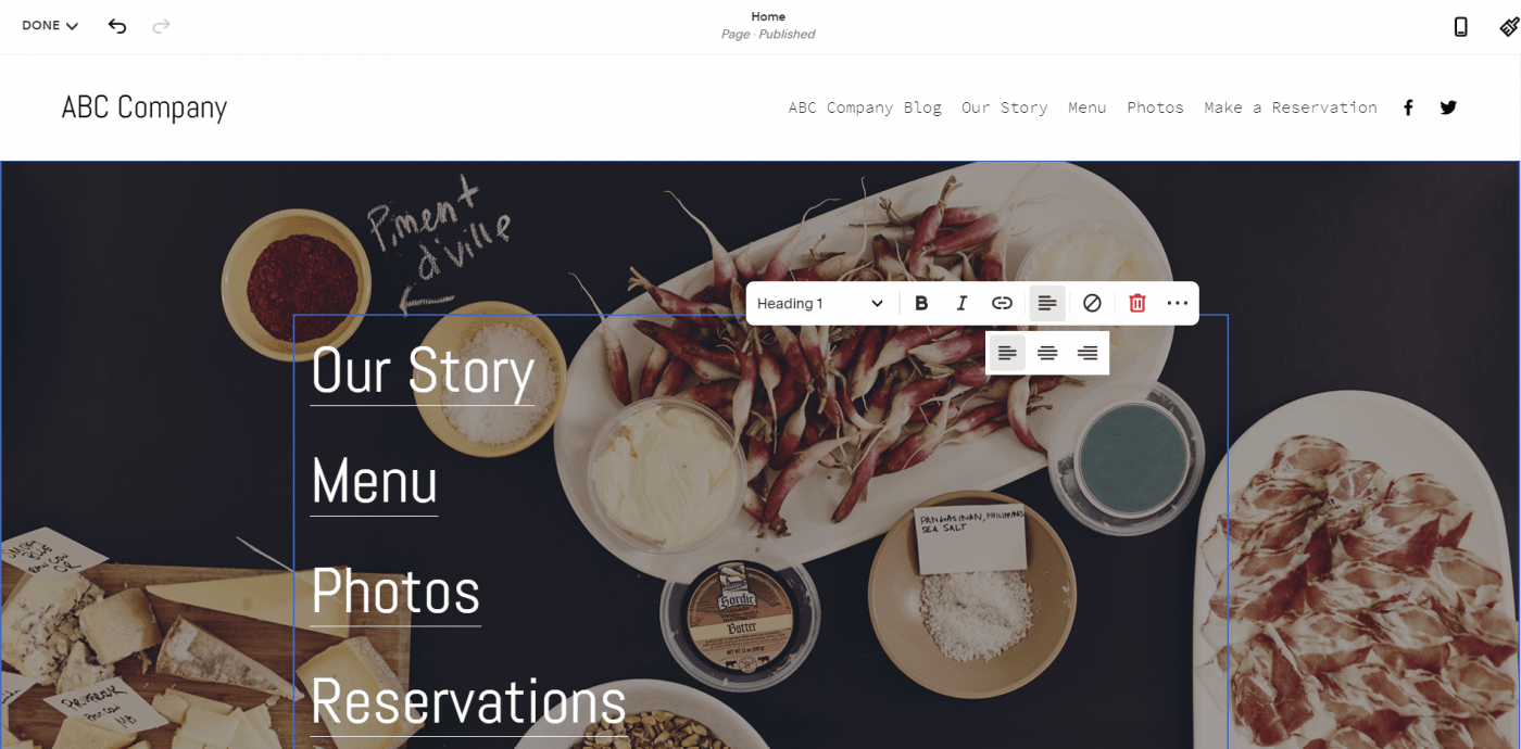 Squarespace editor