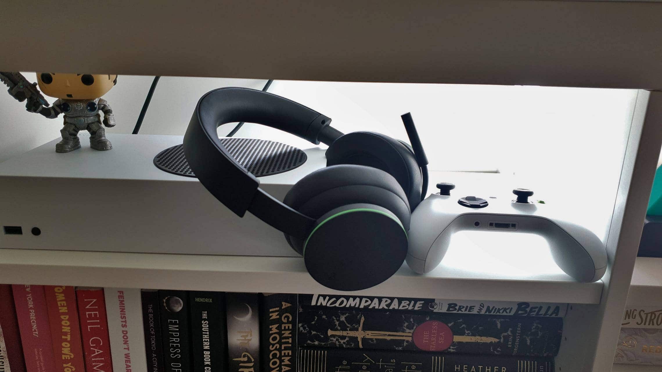 Black Xbox Wireless Headset resting on a console