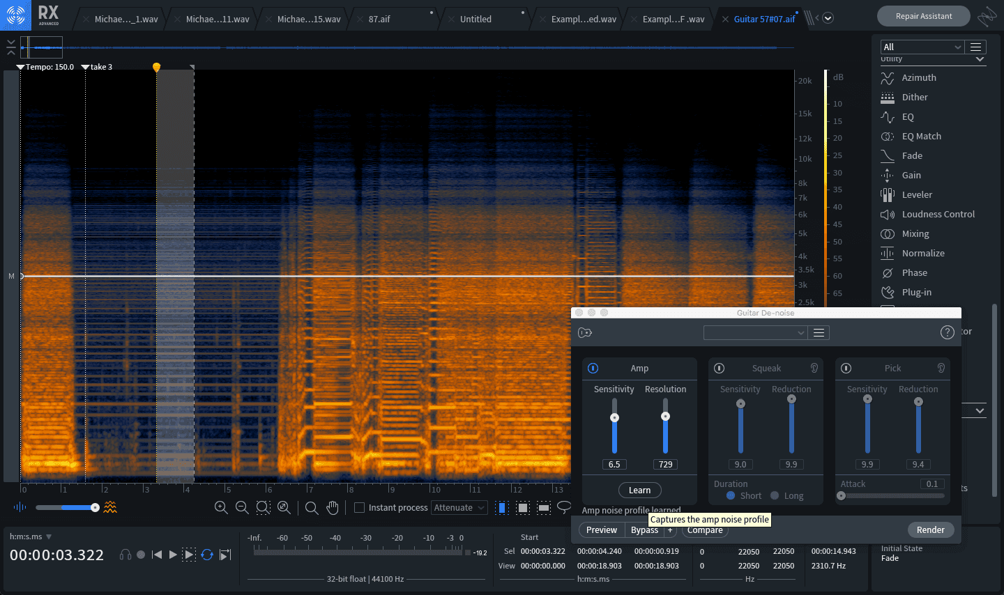 Capturing amp noise profile