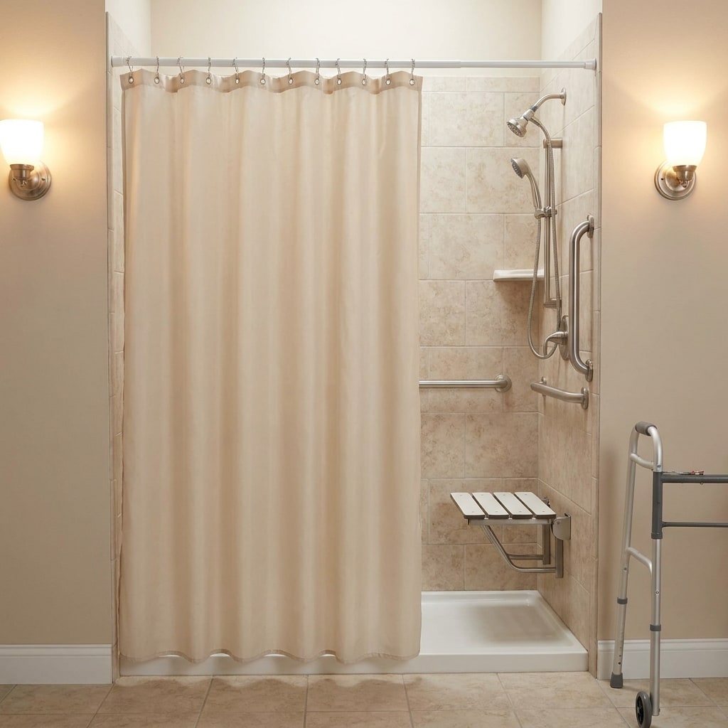 Where Can I Buy Grommet or Buttonhole Headers Polyester Fabric Shower Curtains for a Nursing Home?