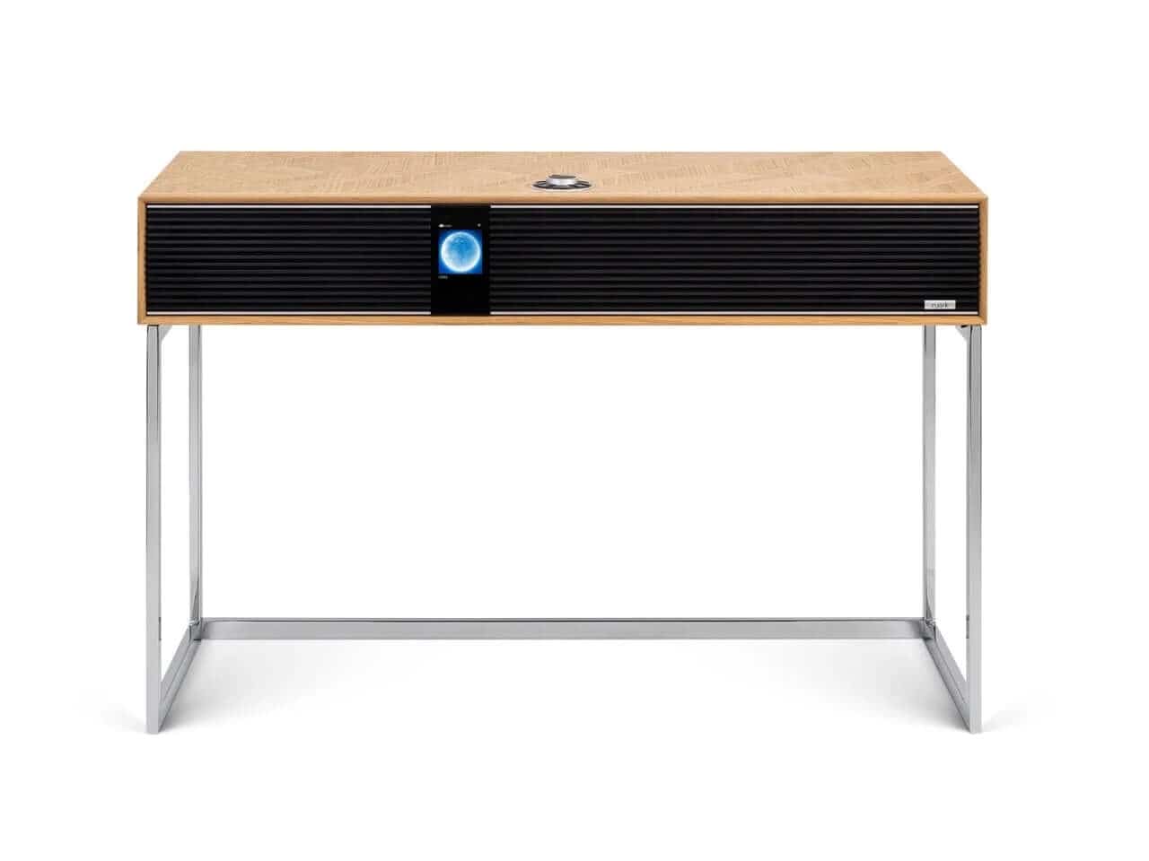 Close-up showcasing the rich wood finish of the Ruark R810 MiE