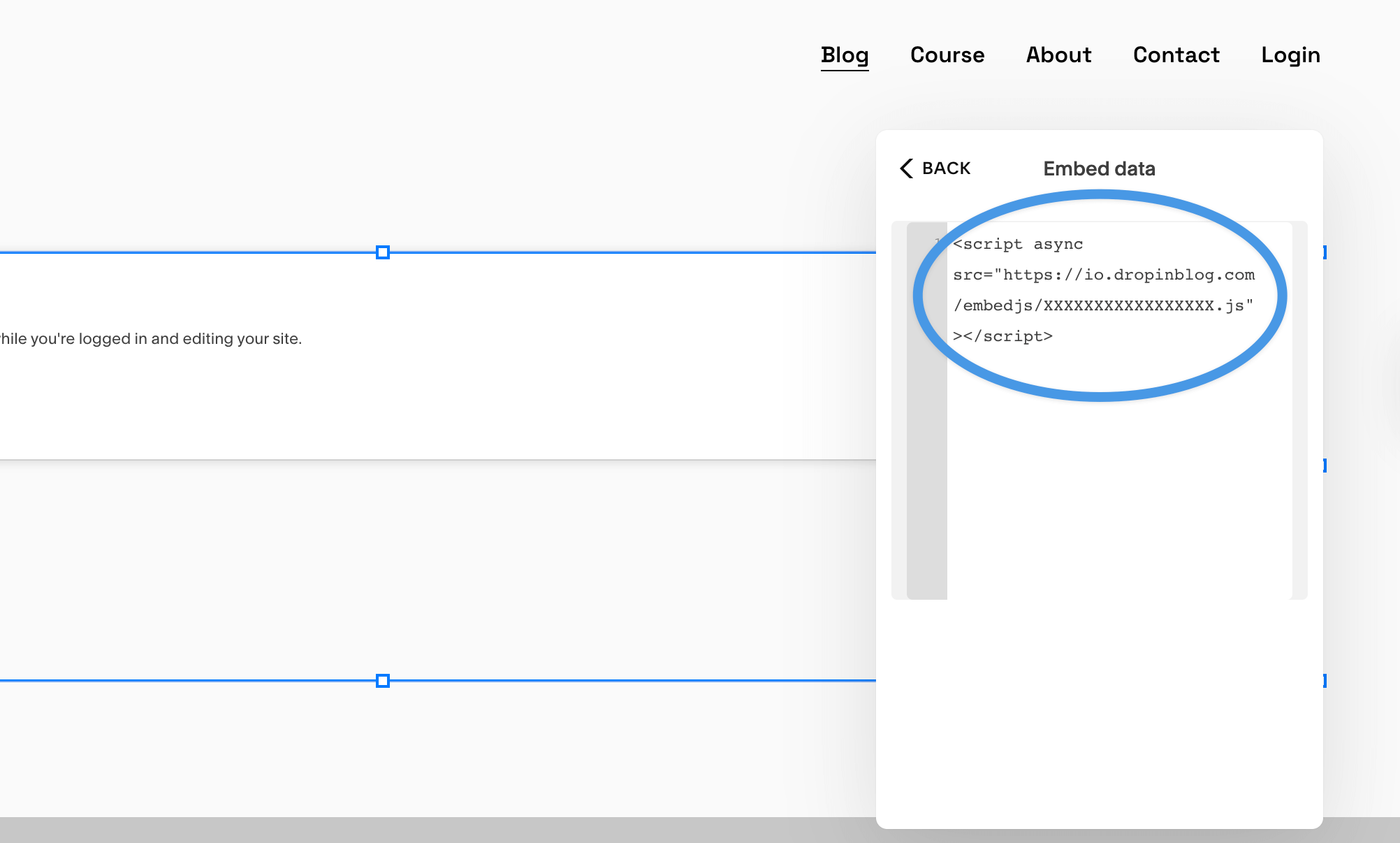 Adding DropInBlog blog code to Squarespace