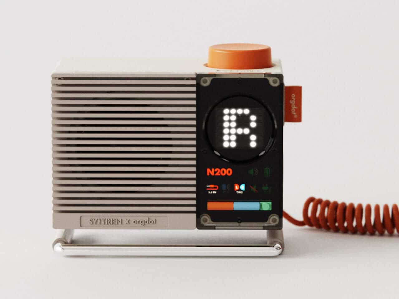 Organized desk scene featuring the N200 speaker