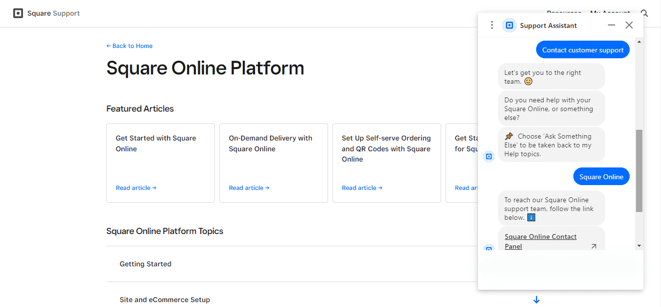 Square online help center