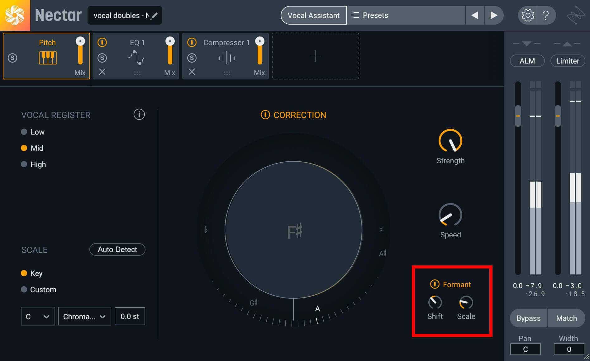Nectar Pro’s Pitch module allows you to change the formant of a vocal