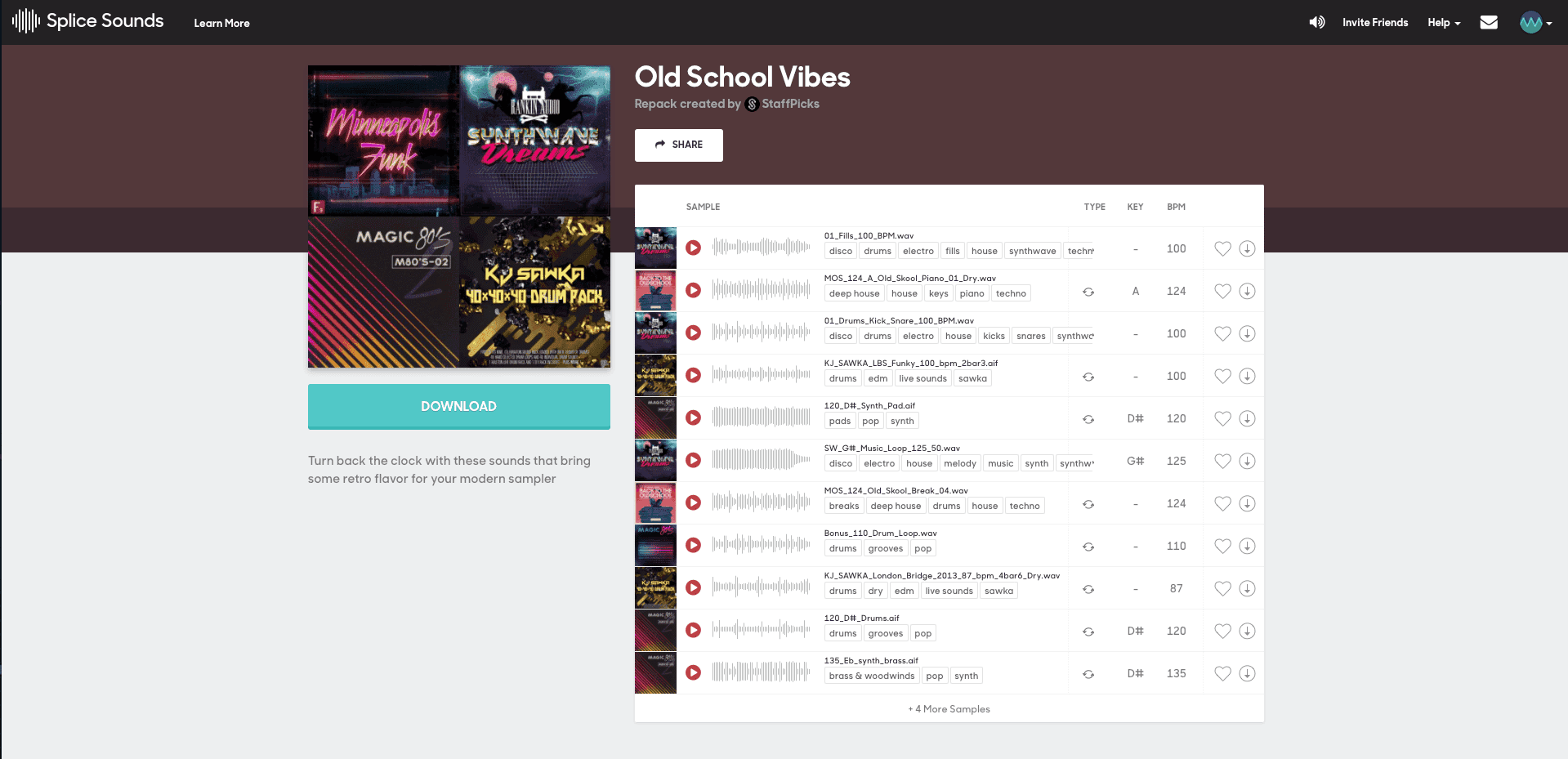 Screenshot of Splice sample pack