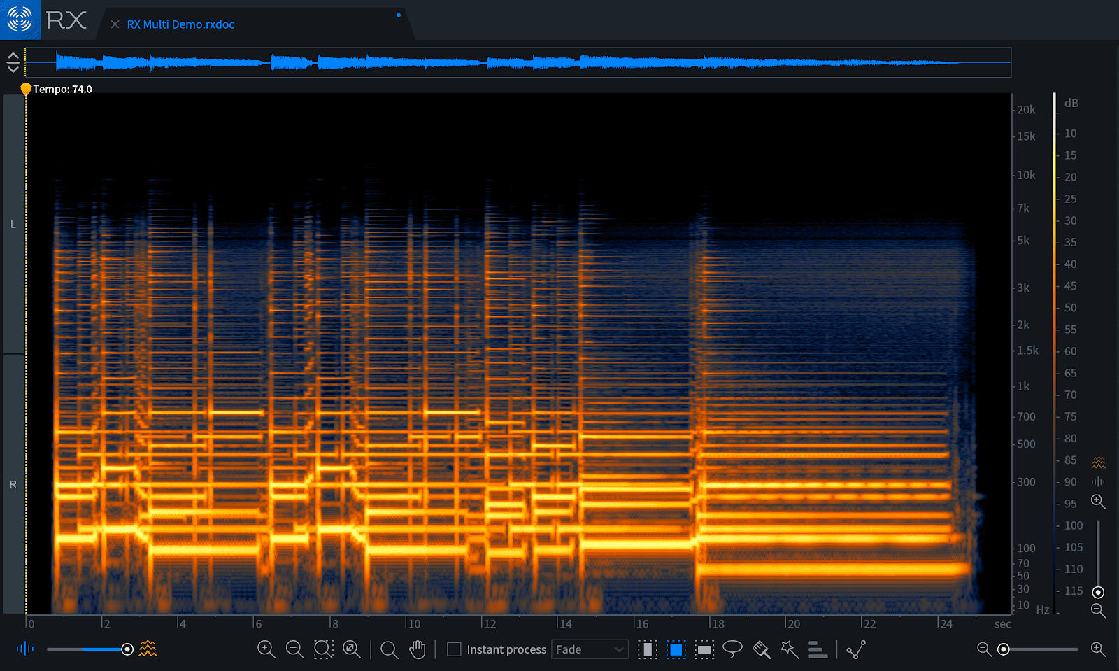 Baritone guitar Spectrogram in RX 7