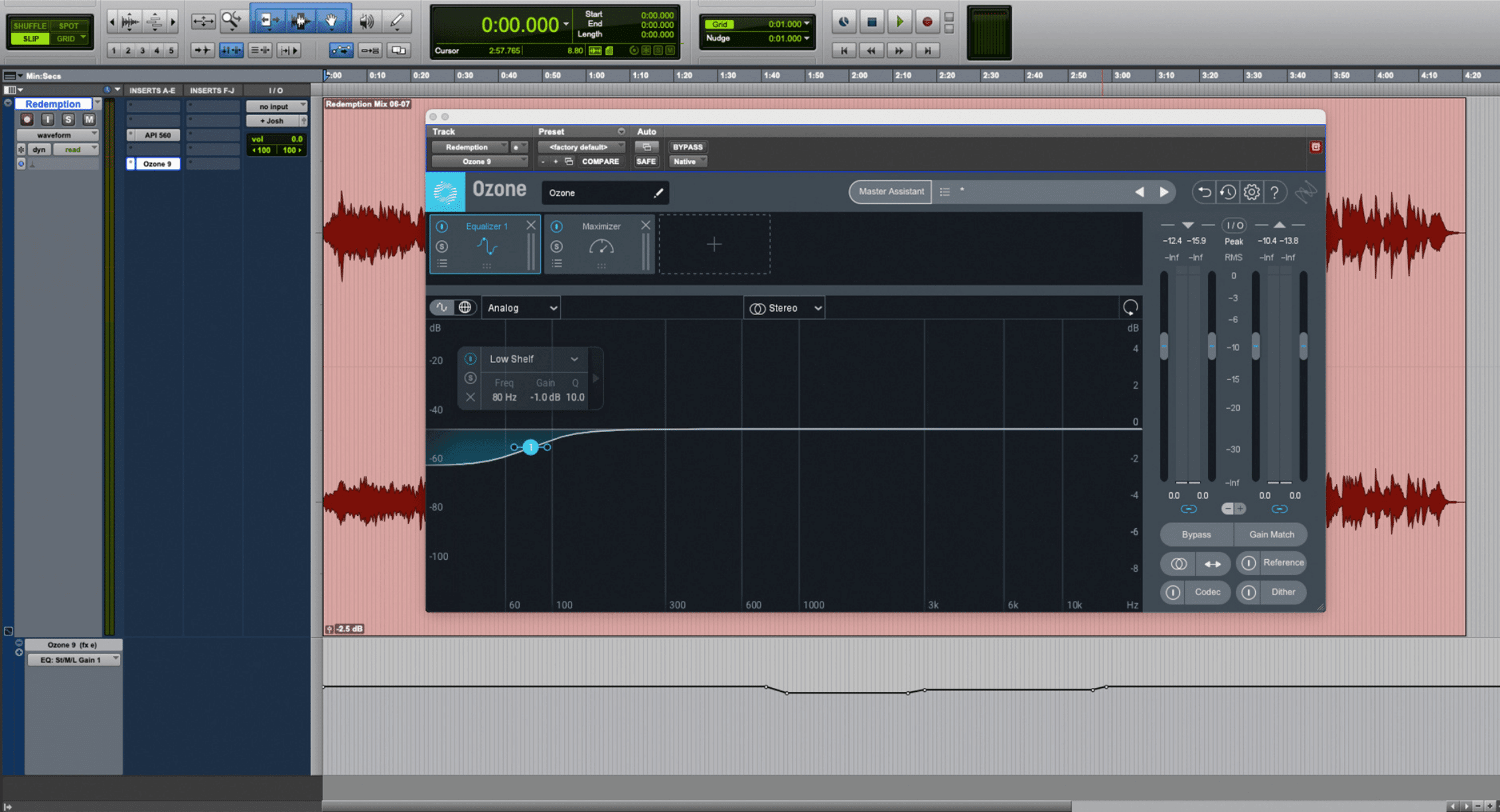 Automating gain on the EQ to control the momentary low-end build-up