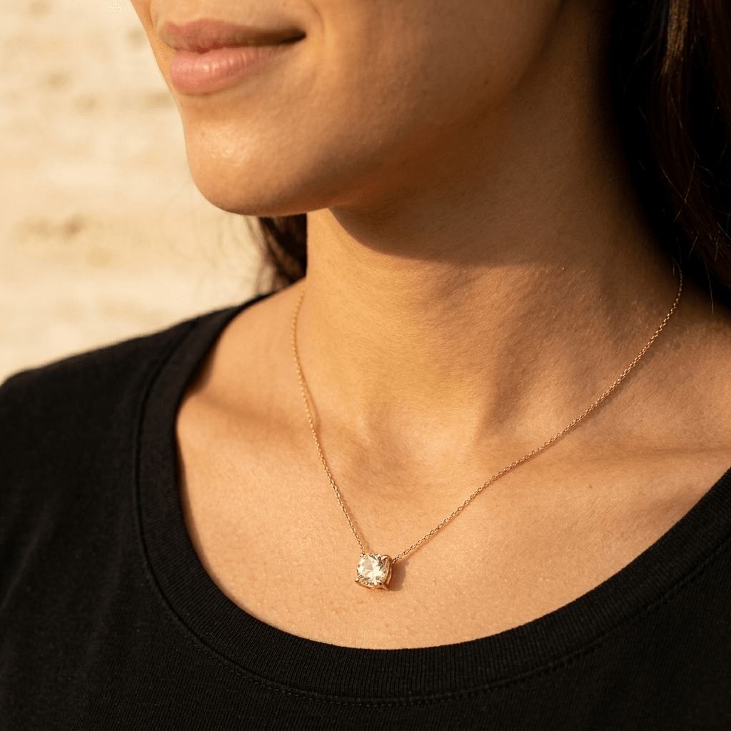CZ Yellow Round Solitarie Charm Necklace