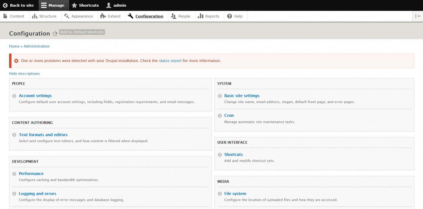 Drupal dashboard