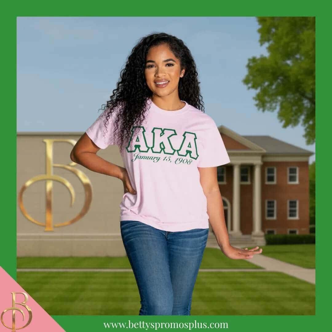  Alpha Kappa Alpha Founders' Day t-shirt with screen printed AKA letters and 1908 founding date design