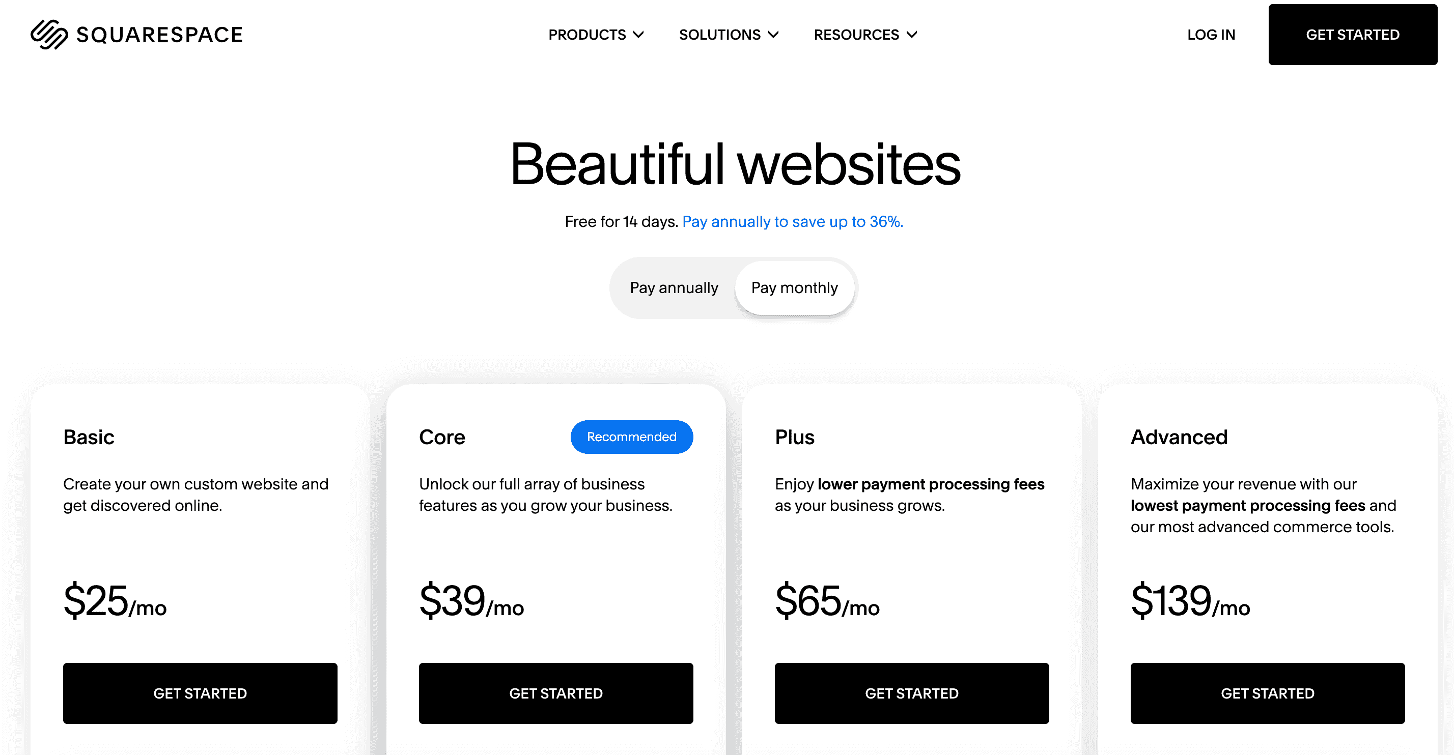 Squarespace vs Yola: Squarespace pricing
