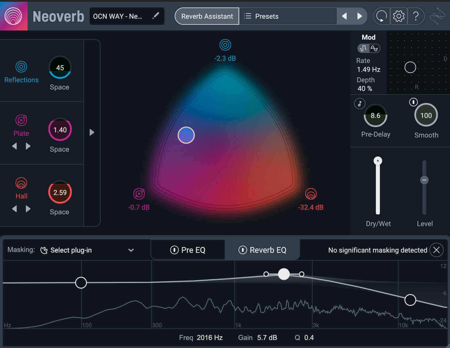 Reverb blended in Neoverb to taste with a mix of room, hall, and plate