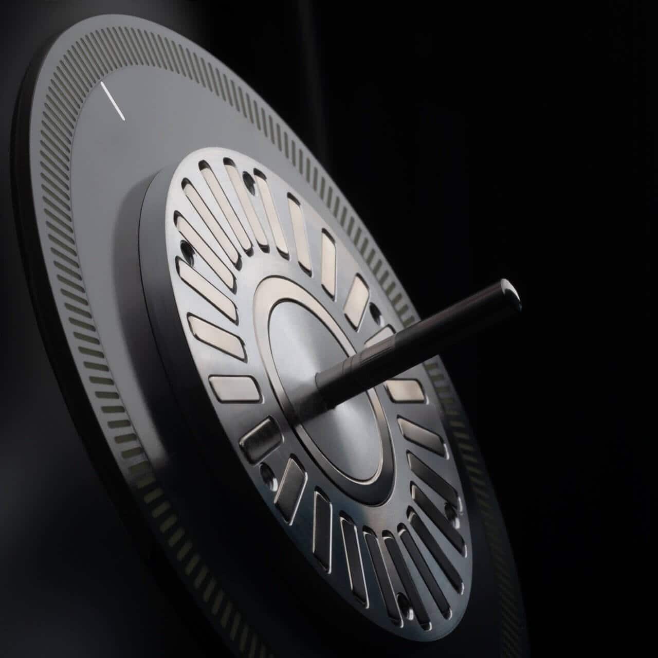 Miniot Wheel 3 turntable showcasing the elegant interplay of light and vinyl