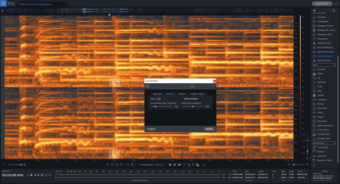 Spectral Repair for spot treatment on vocals