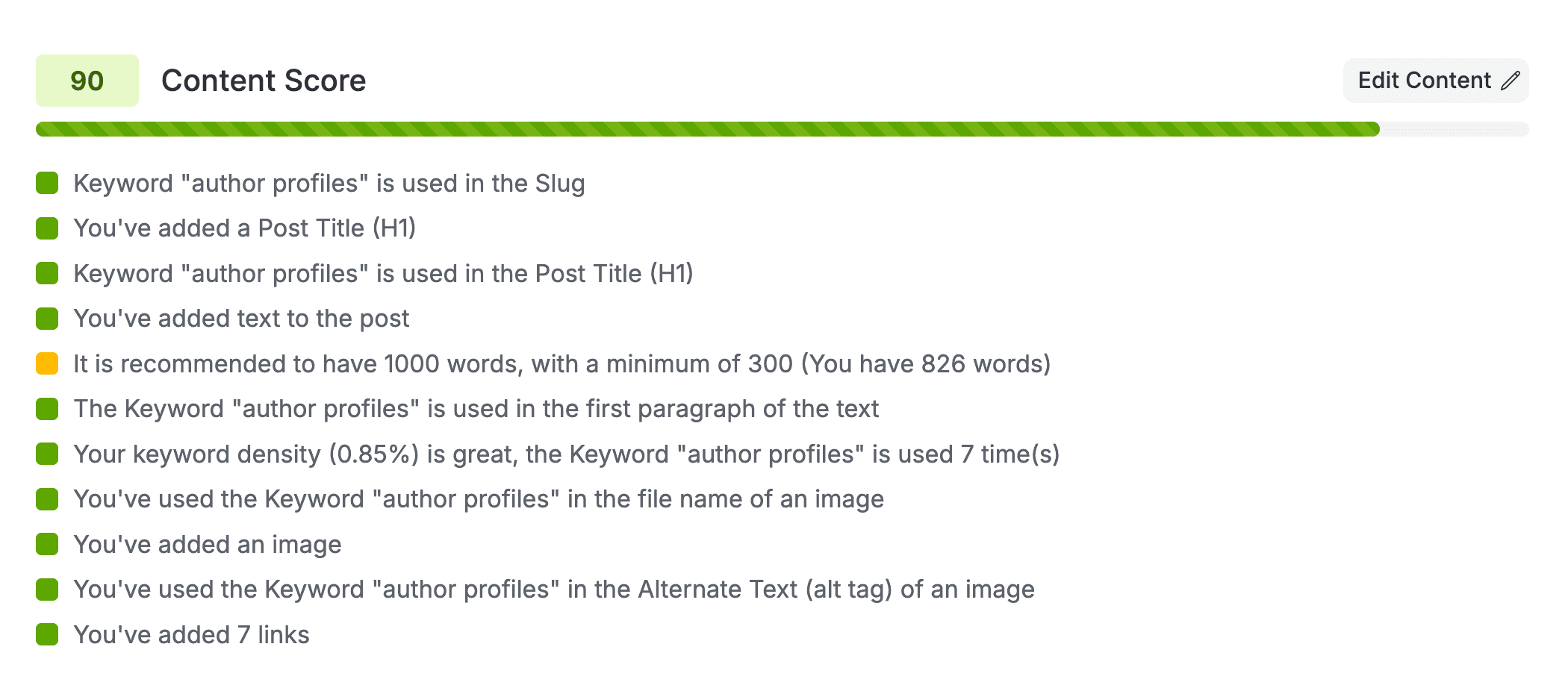 The DropInBlog SEO Analyzer: Content score