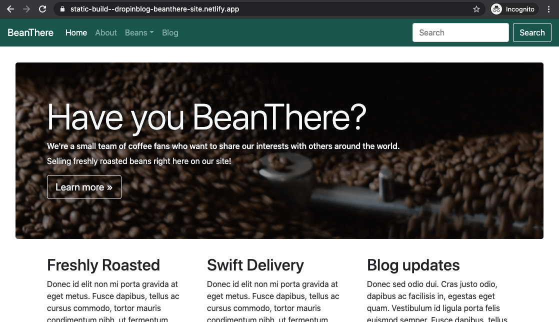 Screenshot of example home page