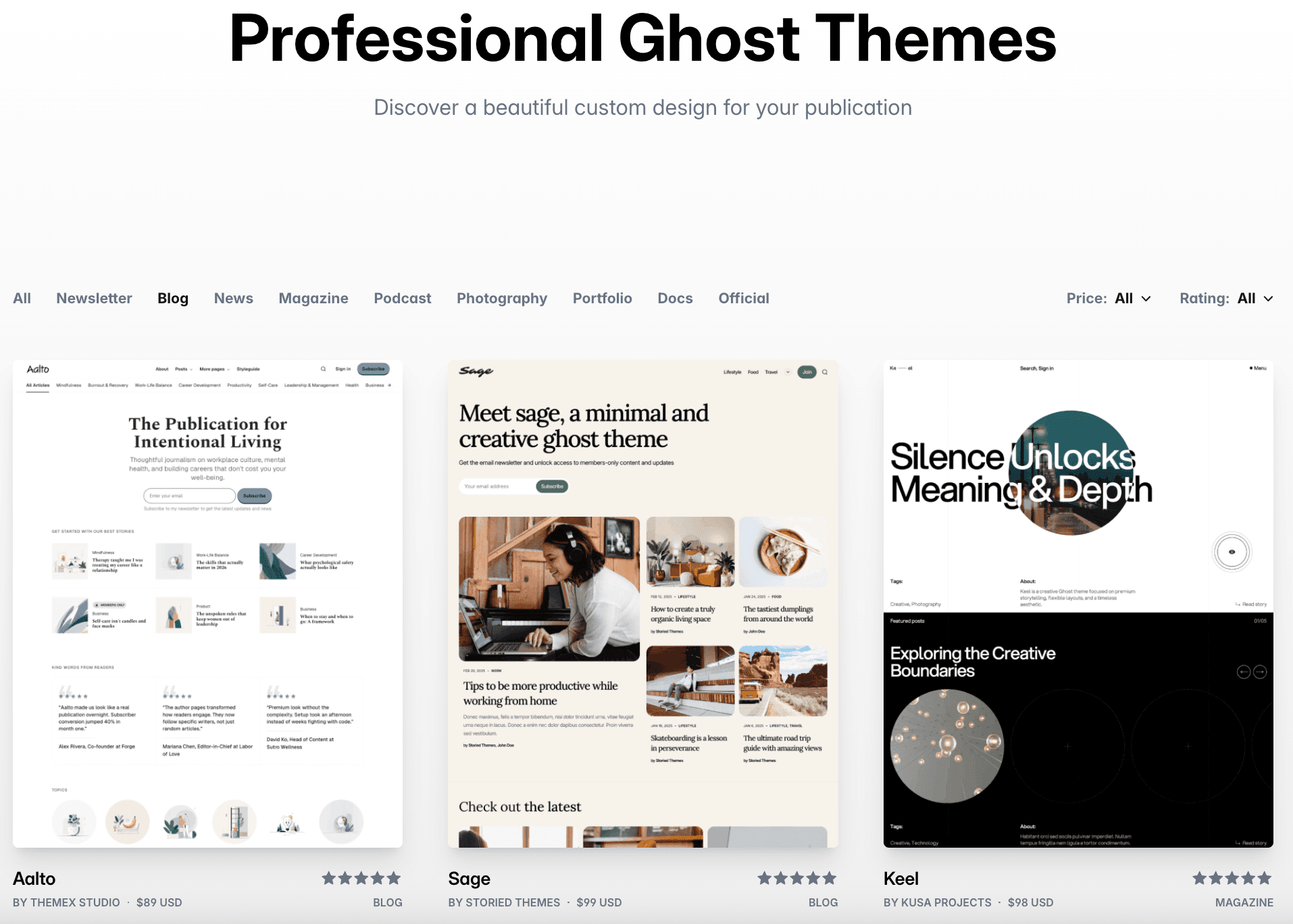Ghost's theme marketplace