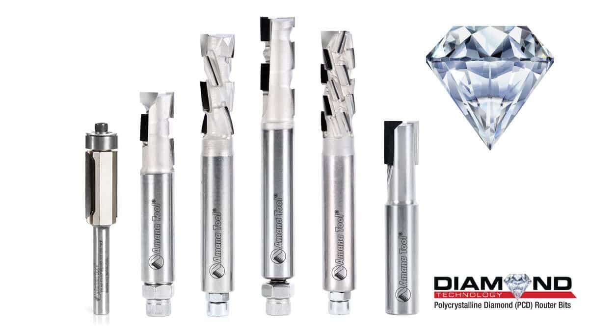 Polycrystalline Diamond (PCD) Tipped Industrial Quality Router Bits by Amana Tool®.