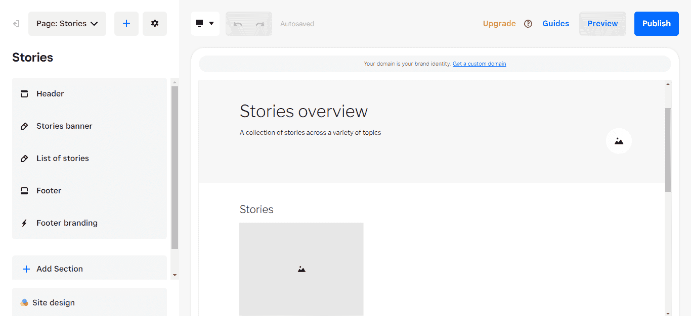 Square online website builder stories overview page