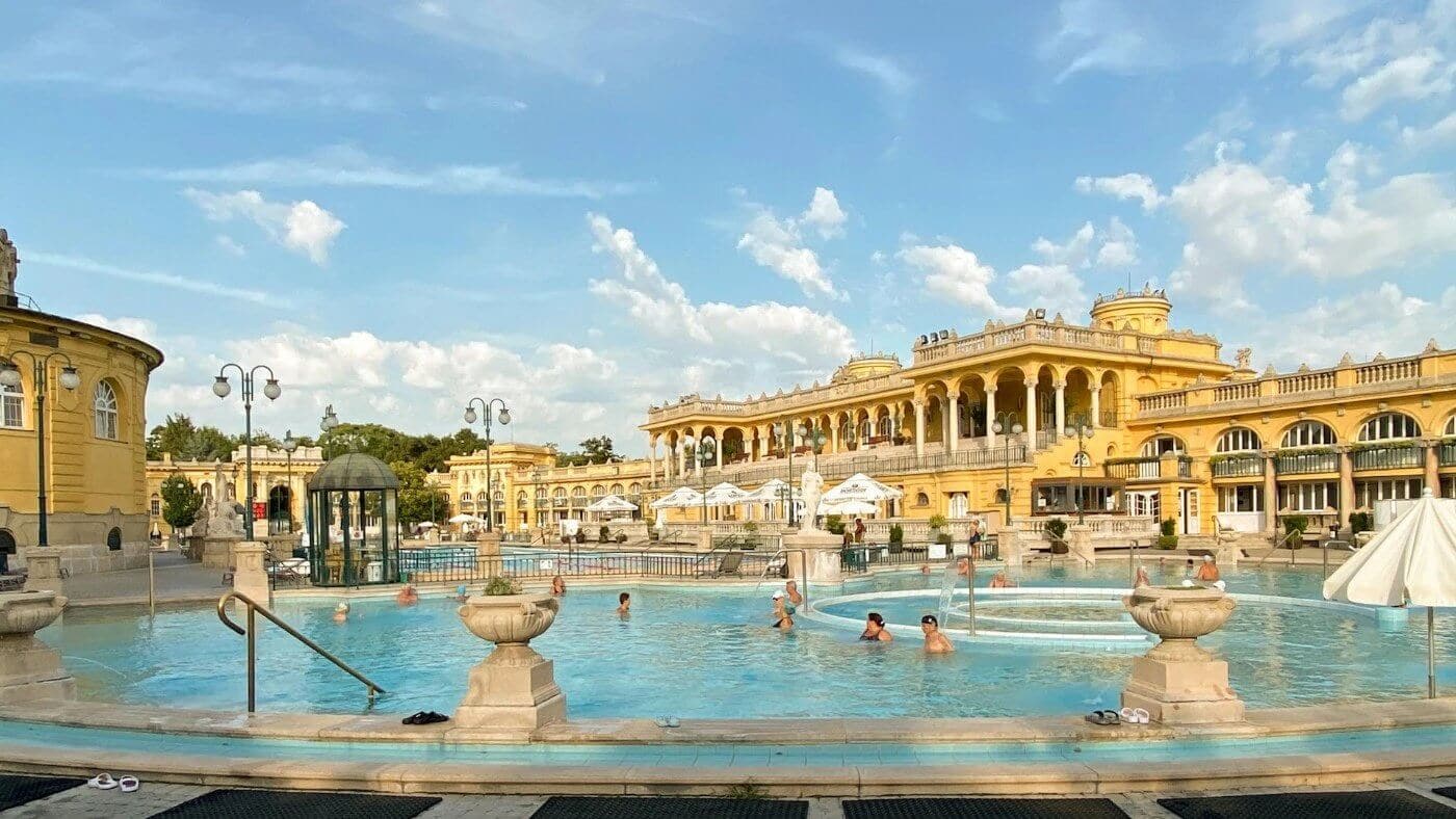 The Széchenyi Baths, Budapest, 1913. One of Europe's largest thermal water complexes simultaneously public leisure and medical balneotherapy infrastructure.