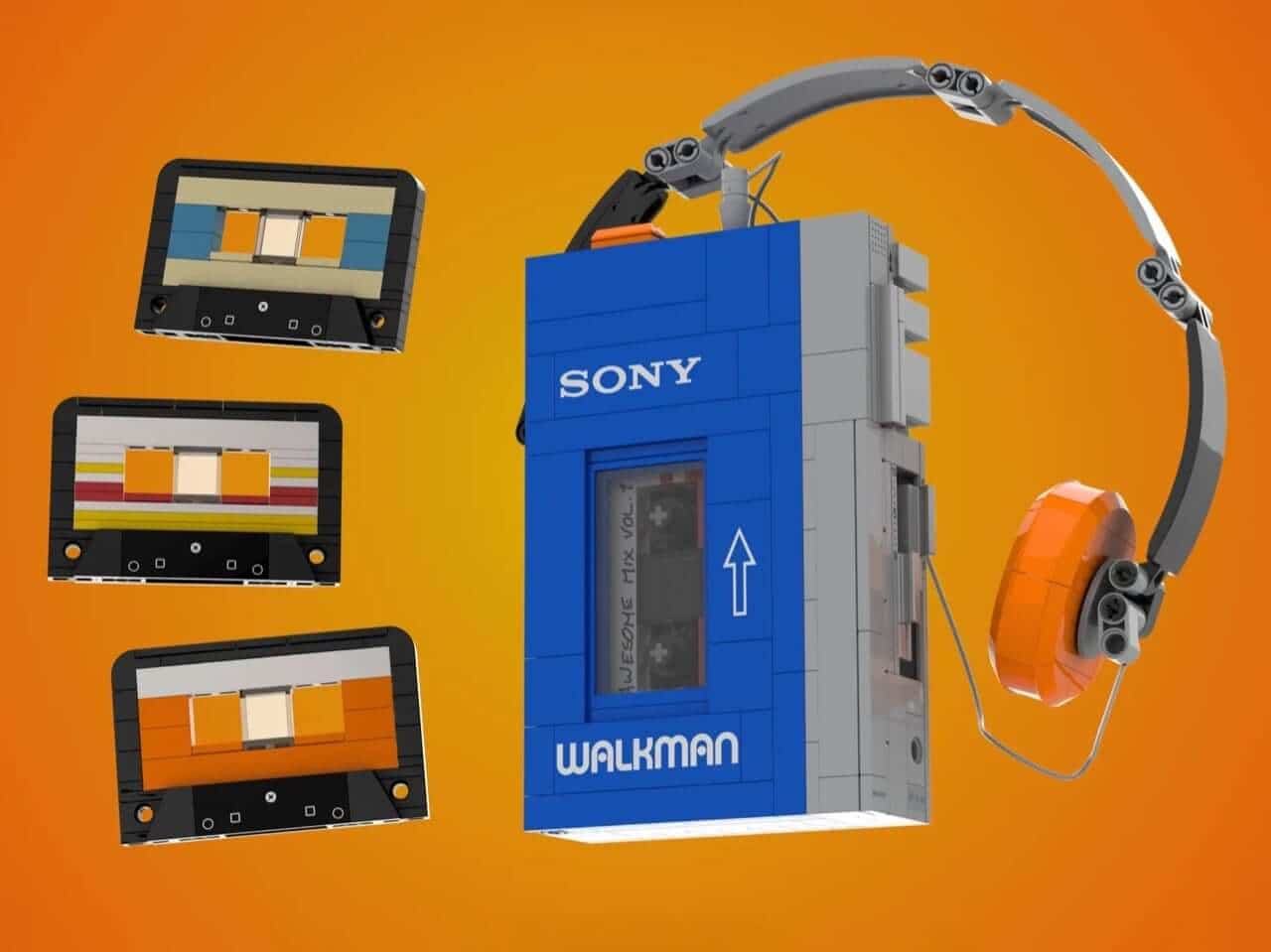 Stunning LEGO Sony Walkman Replica with Dockable Cassettes and Wearable Headphones