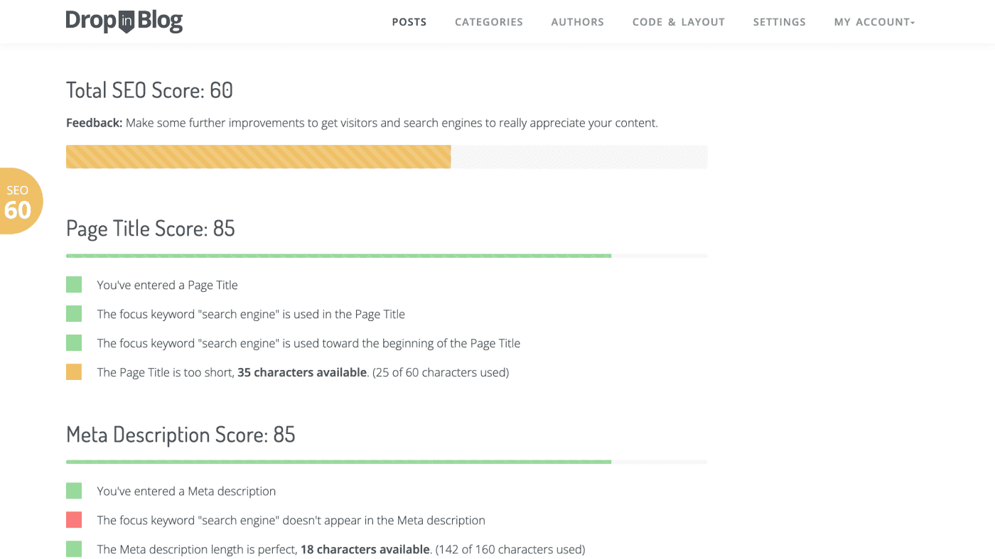 Dropinblog SEO Analyzer tool