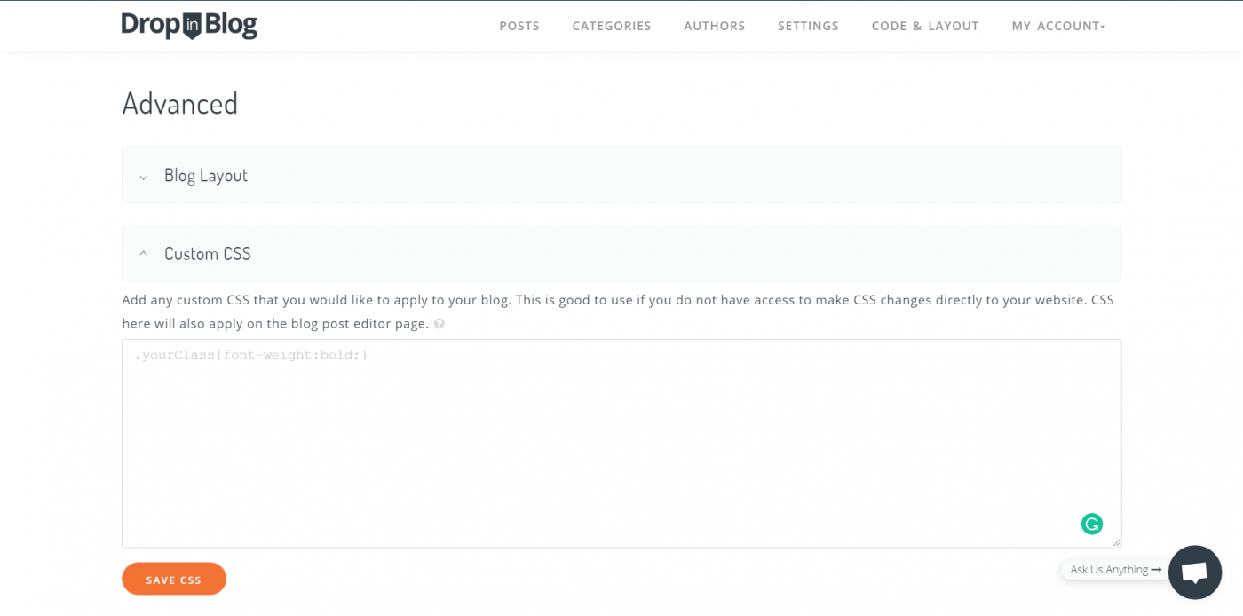 Custom css DropInBlog
