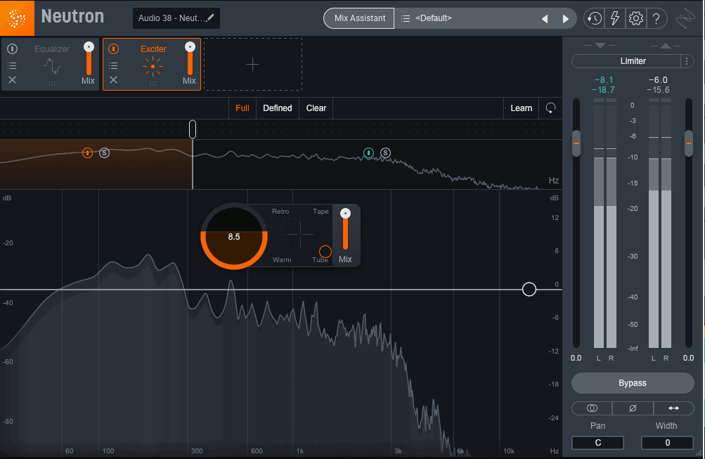 Not only does the Exciter in Neutron offer different styles of harmonic emphasis (tape, tube, and more), it also offers them independently for each band
