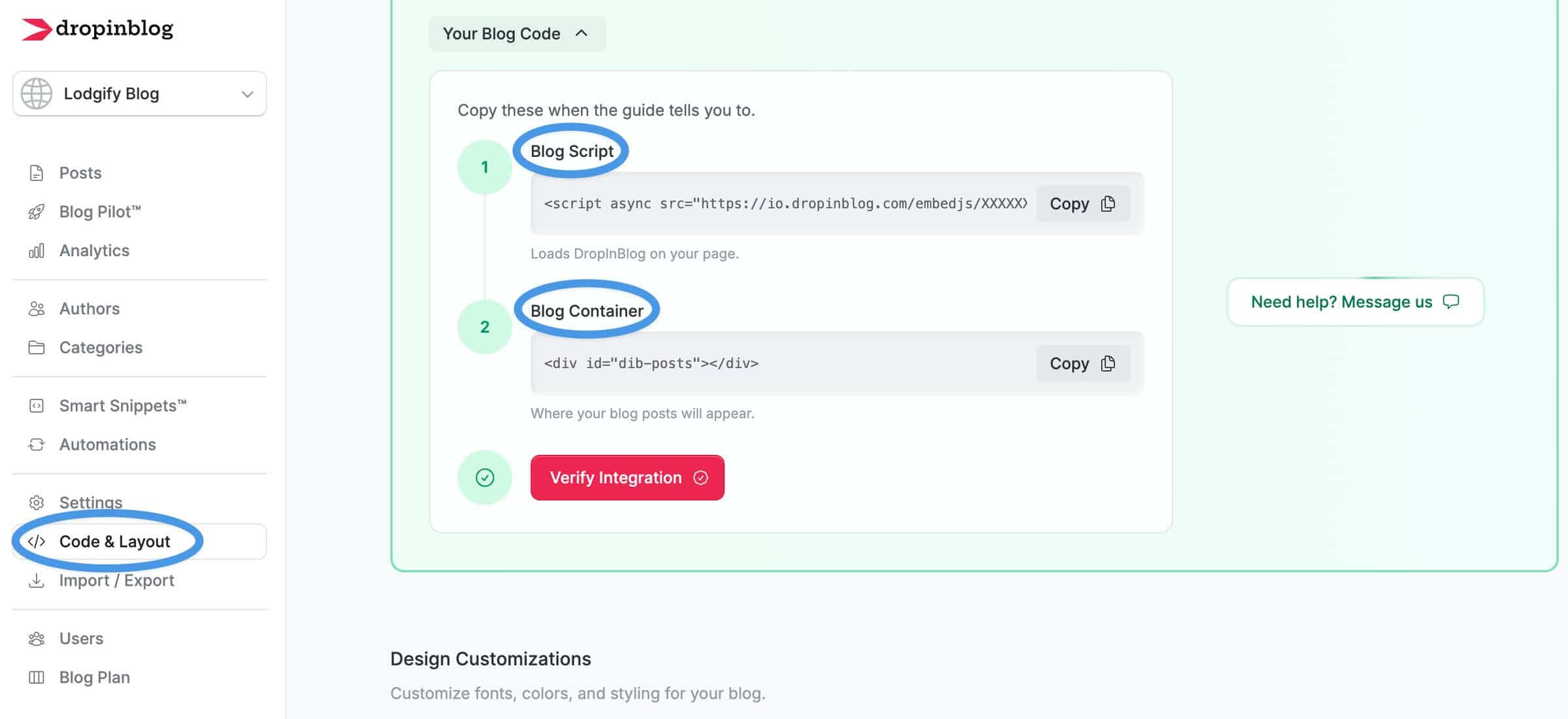 Lodgify blog install step