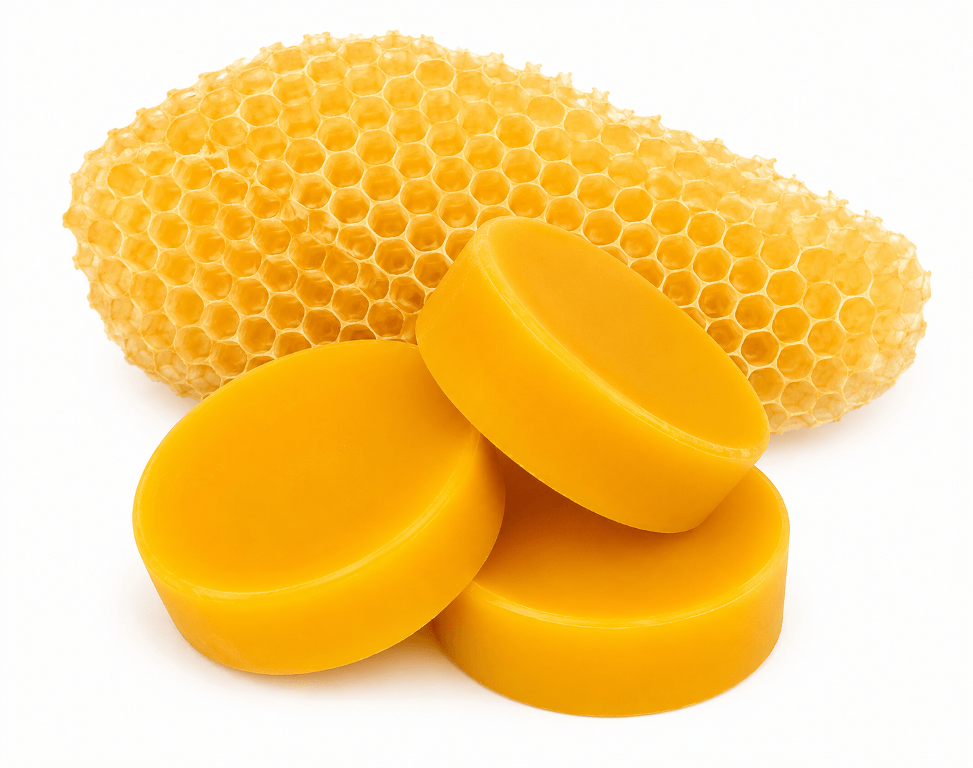 Fresh honeycomb built by worker honey bees inside a wooden hive frame