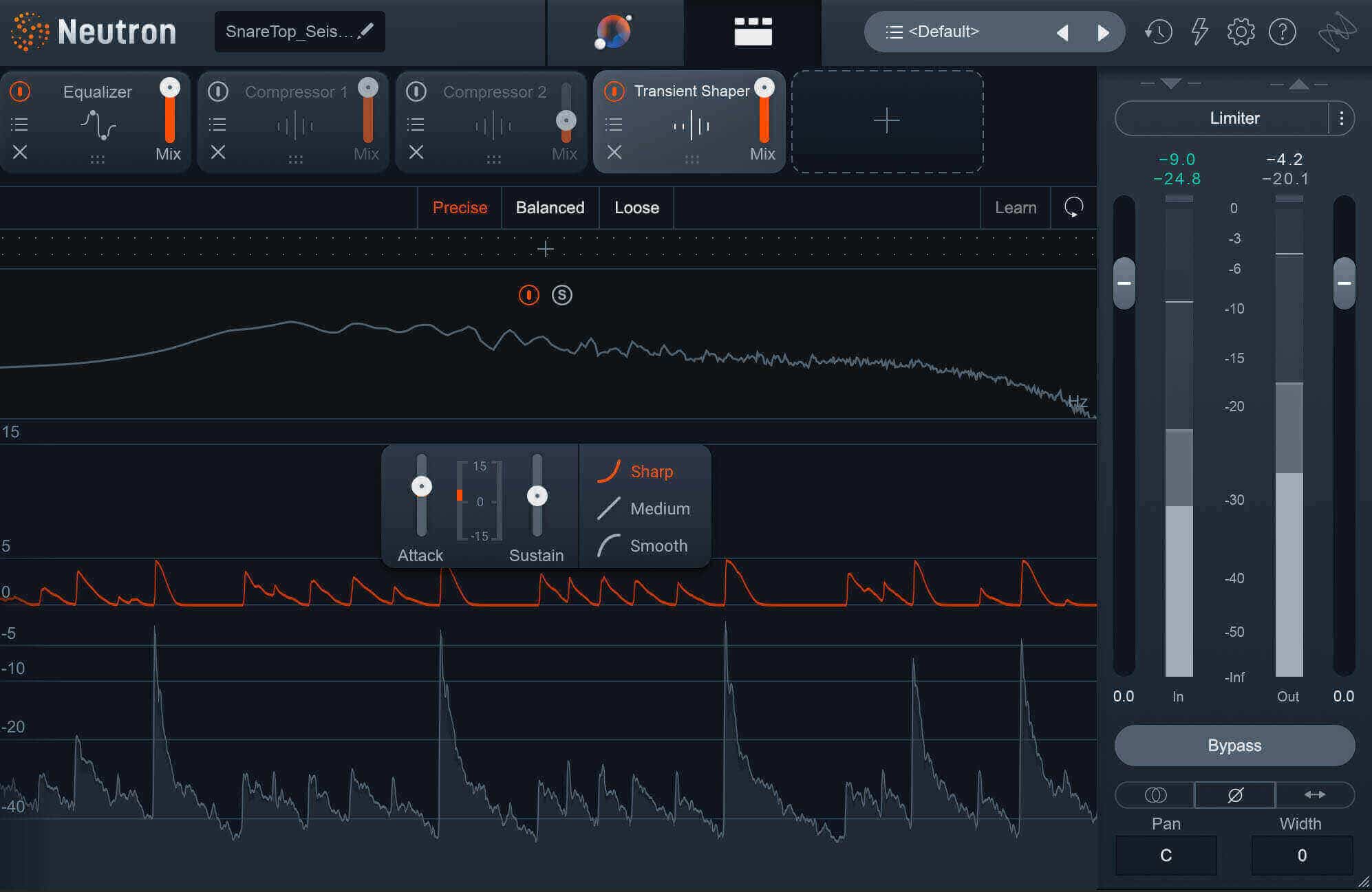 Using Neutron's Transient Shaper on the snare for punch