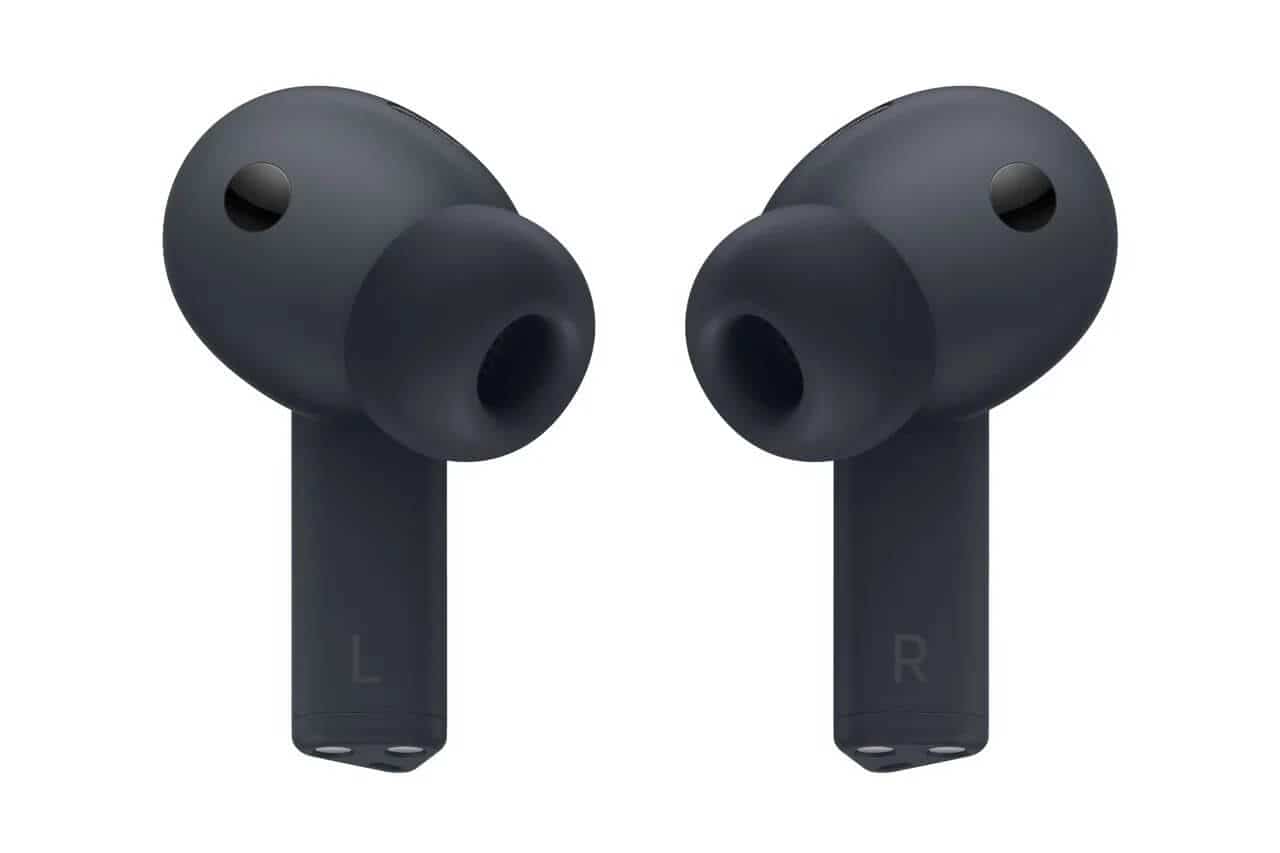 Back view of black Galaxy Buds 3 FE earbuds